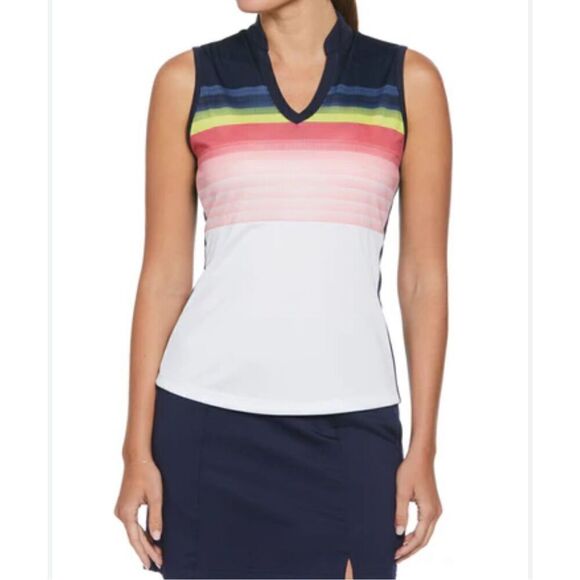 Callaway NWT Opti-Dri Sleeveless Golf Top in Gradient Stripe Shirt UPF Sz S - Picture 1 of 8